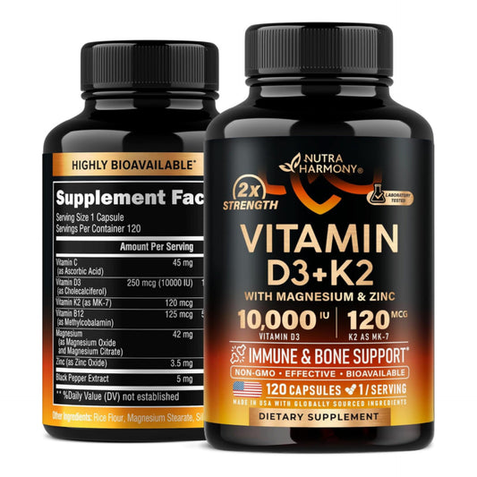 Vitamin D3 K2, Vitamin D3 10000 iu & K2 as MK-7 120 mcg, 120 Capsules